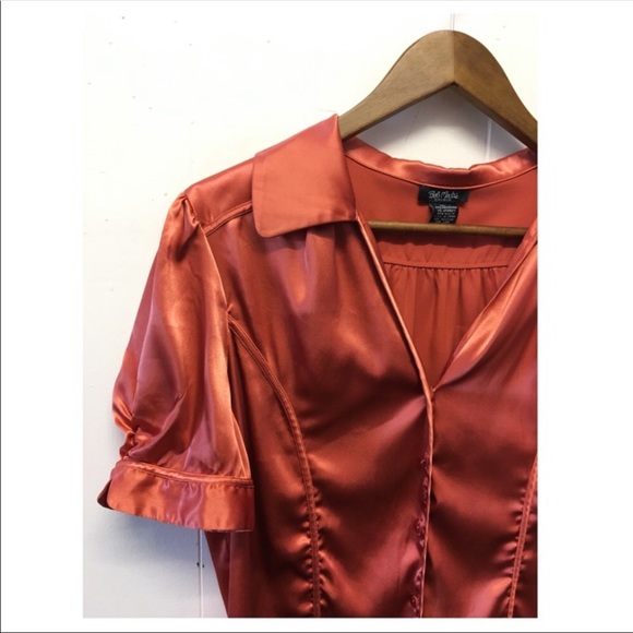 Bob Mackie | Rust Orange Sheer Button Down Blouse - Picture 5 of 5